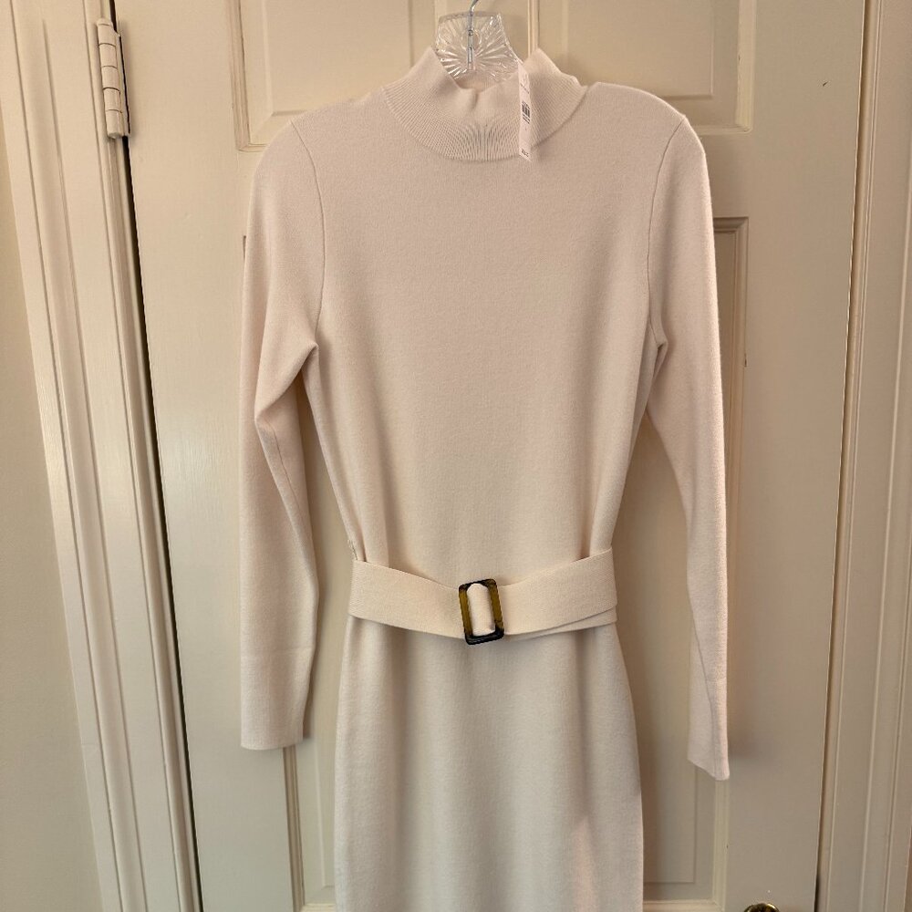 New with tags! Ann Taylor Cream mock neck turtle neck midi dress Small w/ belt